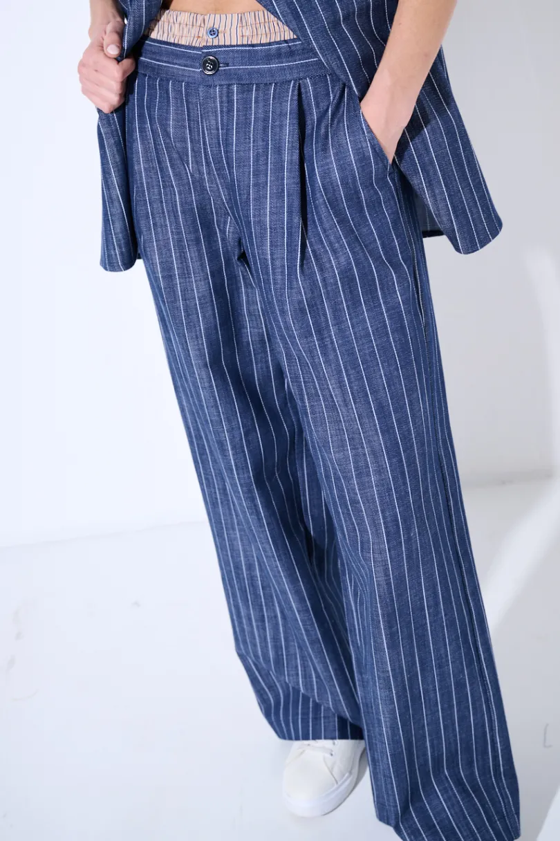 Online KIKISIX PANTALONE NY GESSATO BLU