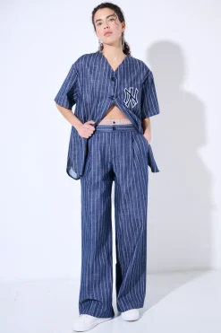 Online KIKISIX PANTALONE NY GESSATO BLU