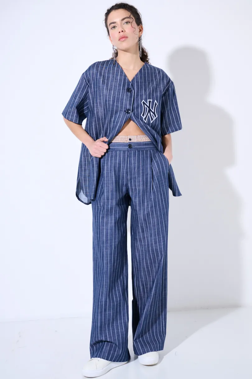 Online KIKISIX PANTALONE NY GESSATO BLU