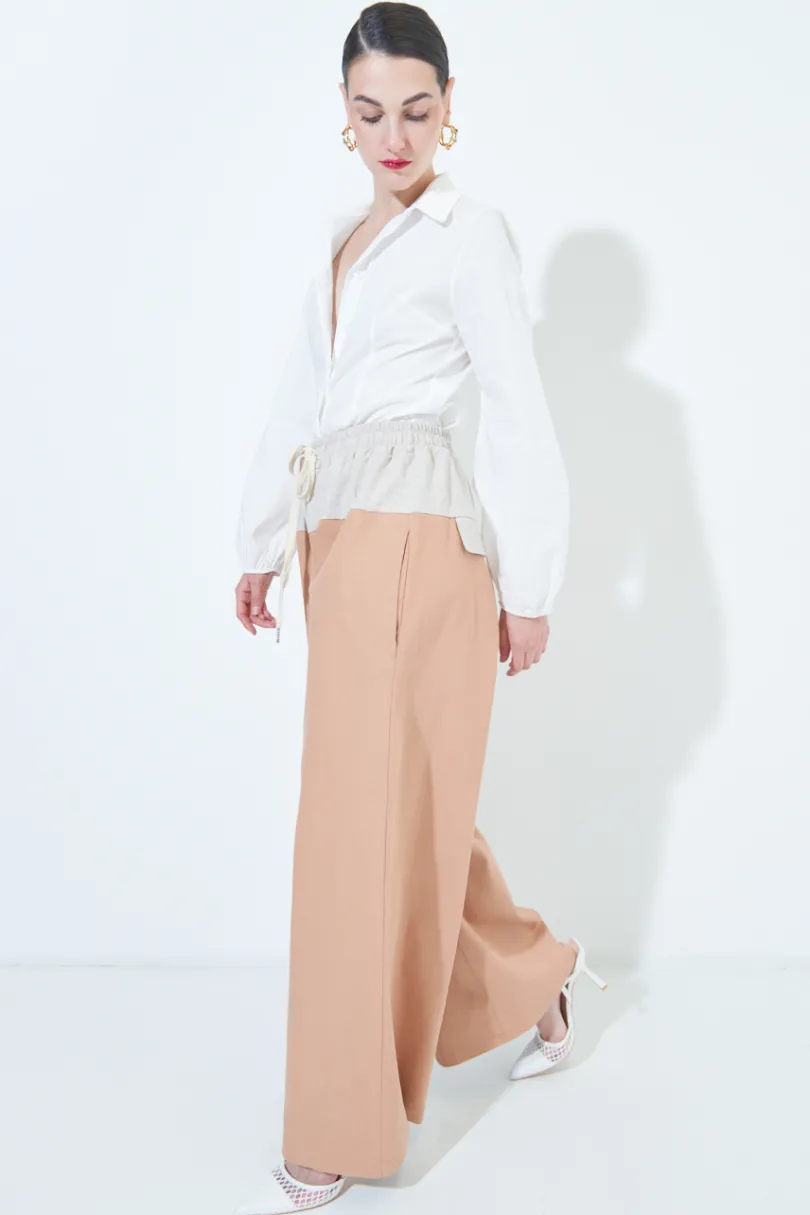 Discount KIKISIX PANTALONE OVER 2 TESSUTI CAMICIOLA/CAMMELLO