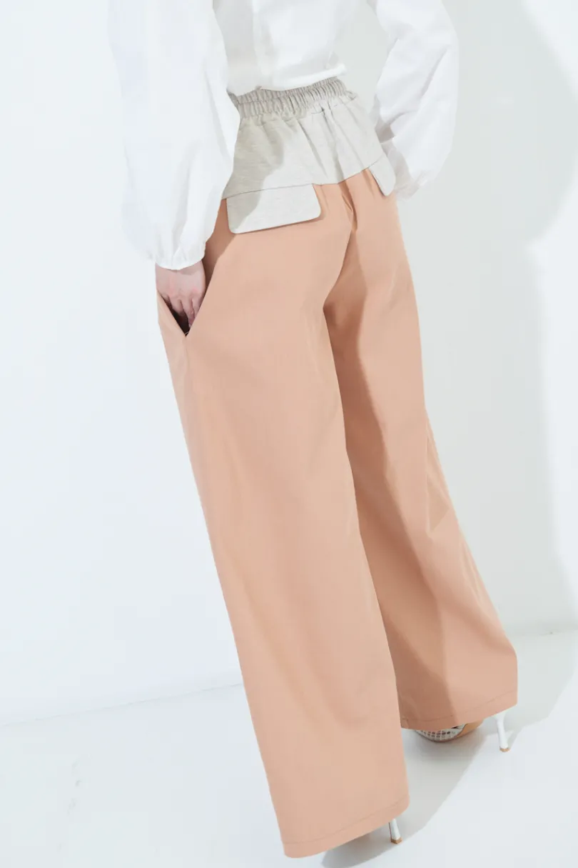 Discount KIKISIX PANTALONE OVER 2 TESSUTI CAMICIOLA/CAMMELLO