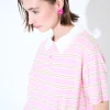 Online KIKISIX POLO CROP CON SPACCHI A RIGHE M/MANICA ROSA