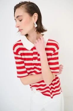 Sale KIKISIX POLO CROP CON SPACCHI A RIGHE M/MANICA ROSSO