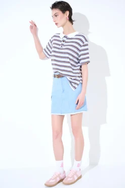 New KIKISIX POLO CROP CON SPACCHI A RIGHE M/MANICA MORO