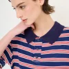 Outlet KIKISIX POLO CROP CON SPACCHI ARIGHE M/MANICA NAVY