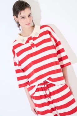 Outlet KIKISIX POLO MANICA 3/4 RIGA ROSSO