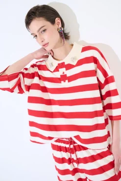 Outlet KIKISIX POLO MANICA 3/4 RIGA ROSSO