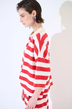 Outlet KIKISIX POLO MANICA 3/4 RIGA ROSSO