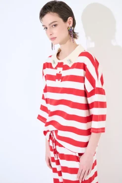 Outlet KIKISIX POLO MANICA 3/4 RIGA ROSSO