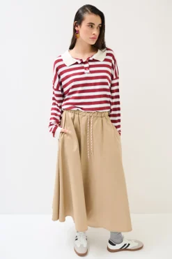 Discount KIKISIX POLO OVER RIGA CON MANICA COSTINA VINO