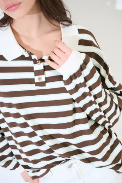 Clearance KIKISIX POLO OVER RIGA CON MANICA COSTINA MORO