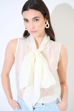 Best KIKISIX TOP SMANICATO CON MAXI FIOCCO VOILE PANNA