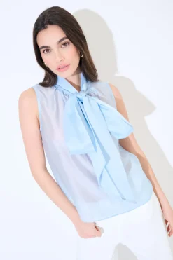 New KIKISIX TOP SMANICATO CON MAXI FIOCCO VOILE CELESTE