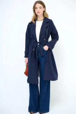 Online KIKISIX TRENCH CLASSICO CON CINTURA E FODERA RIGA BLU