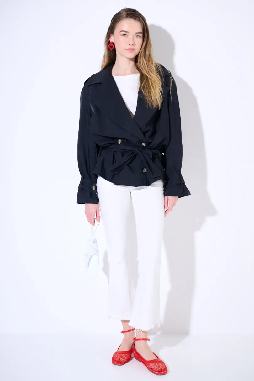 Online KIKISIX TRENCH CORTO OVERSIZE NYLON MOSSO NERO