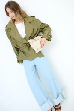 Best KIKISIX TRENCH CORTO OVERSIZE NYLON MOSSO ARMY