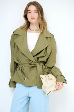 Best KIKISIX TRENCH CORTO OVERSIZE NYLON MOSSO ARMY