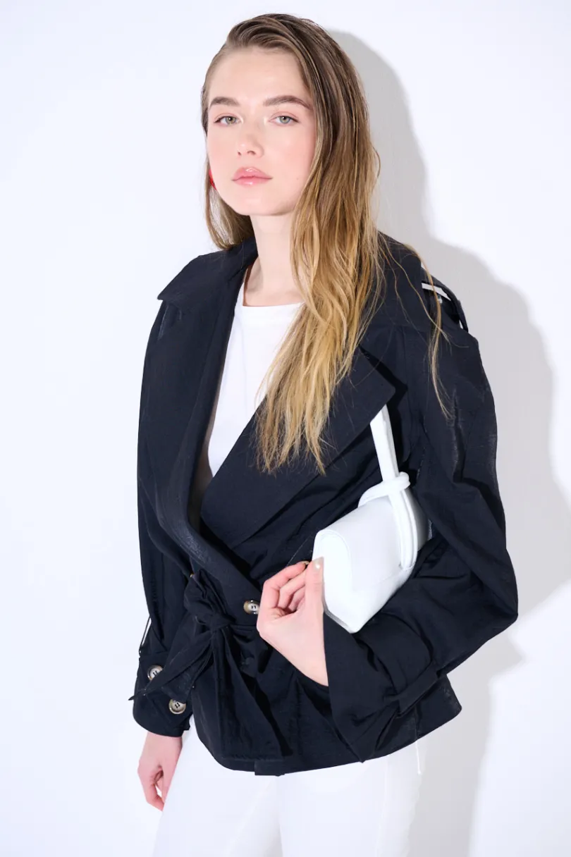 Online KIKISIX TRENCH CORTO OVERSIZE NYLON MOSSO NERO
