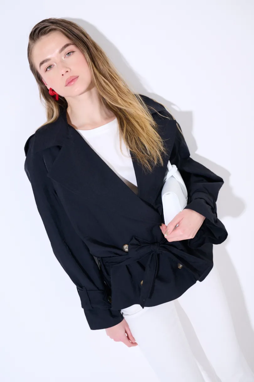Online KIKISIX TRENCH CORTO OVERSIZE NYLON MOSSO NERO