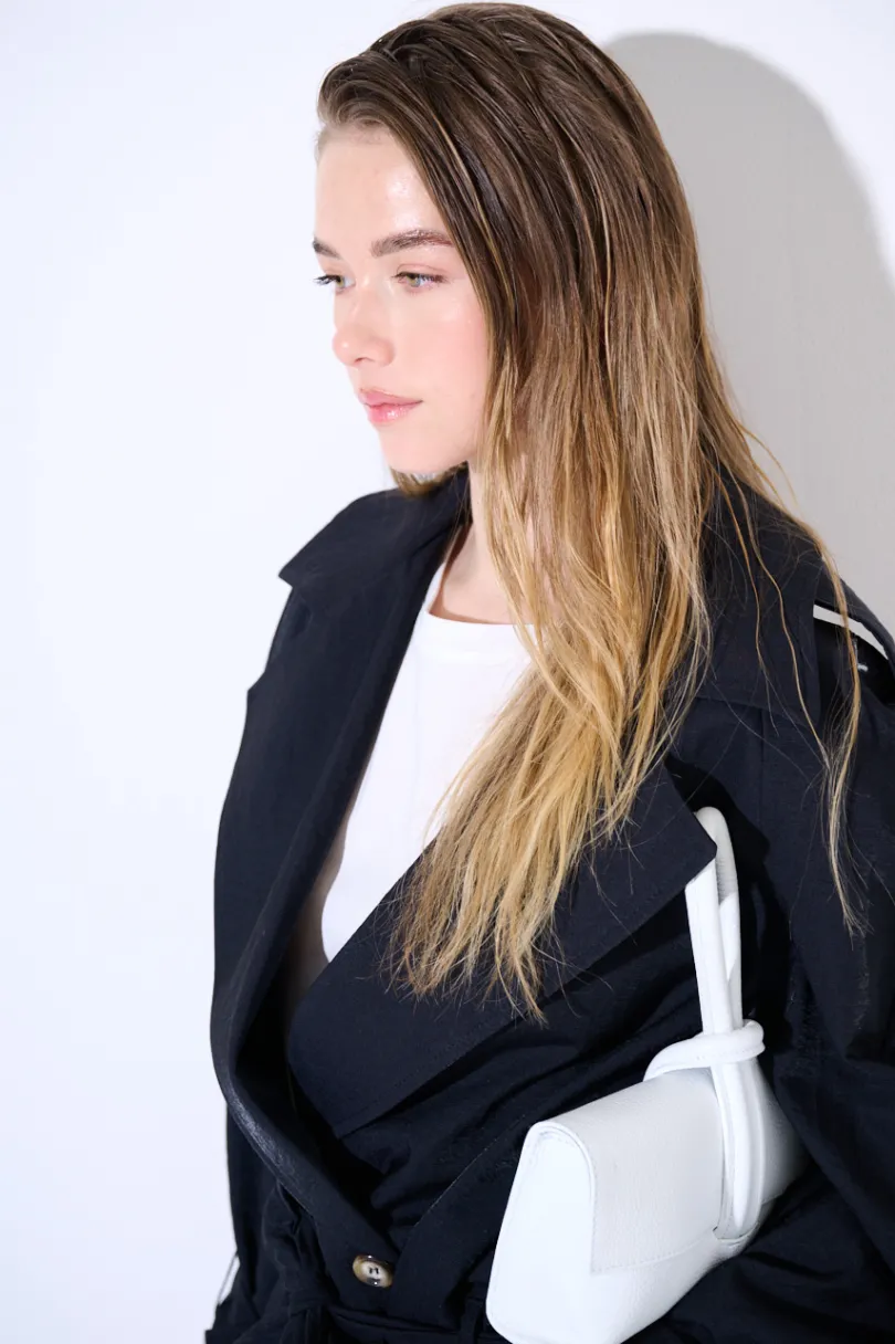 Online KIKISIX TRENCH CORTO OVERSIZE NYLON MOSSO NERO