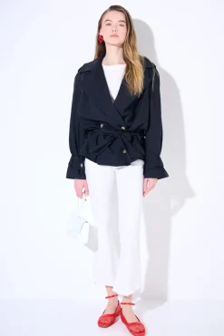 Online KIKISIX TRENCH CORTO OVERSIZE NYLON MOSSO NERO