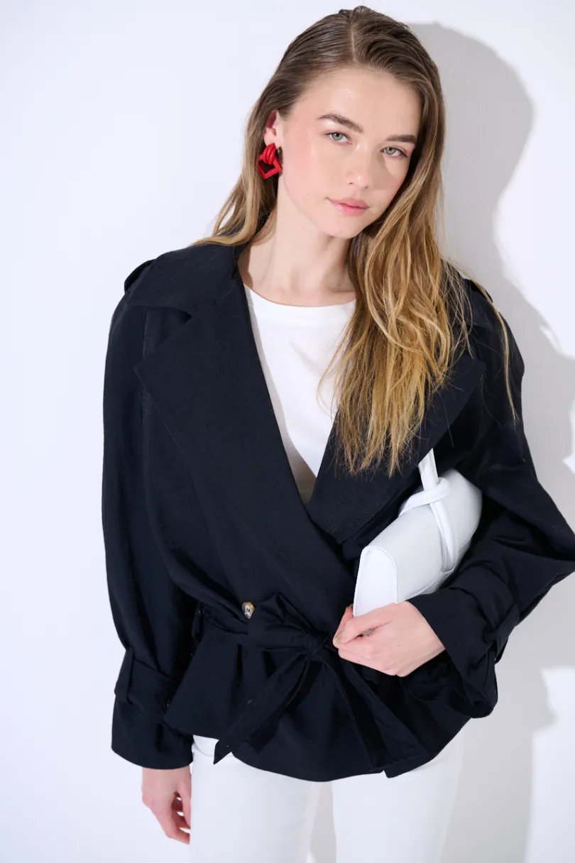 Online KIKISIX TRENCH CORTO OVERSIZE NYLON MOSSO NERO