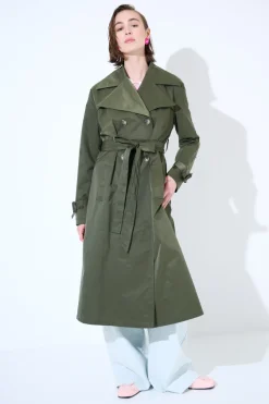 Outlet KIKISIX TRENCH LUNGO BOTTONI DT. VERDE MILITARE