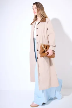 Hot KIKISIX TRENCH LUNGO OVERSIZE CON COLLETTO IN DAINETTO BEIGE/MORO