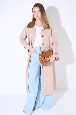 Hot KIKISIX TRENCH LUNGO OVERSIZE CON COLLETTO IN DAINETTO BEIGE/MORO