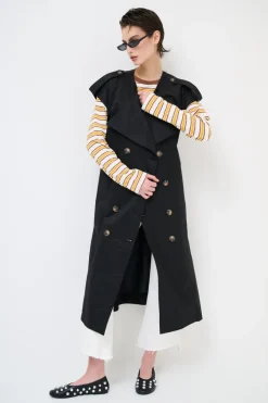 Fashion KIKISIX TRENCH LUNGO SMANICATO SENZA COLLO NERO