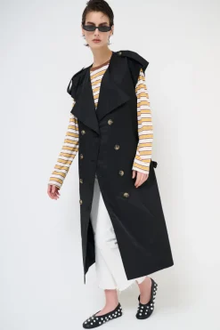 Fashion KIKISIX TRENCH LUNGO SMANICATO SENZA COLLO NERO