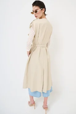 Online KIKISIX TRENCH LUNGO SMANICATO SENZA COLLO BEIGE