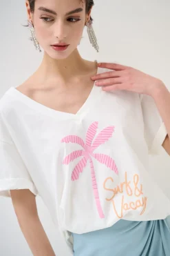 Outlet KIKISIX T-SHIRT COLLO A V PALMA BIANCO
