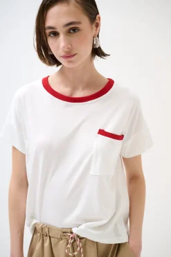 Best KIKISIX T-SHIRT CON PROFILI COSTINA E TASCA BIANCO/ROSSO
