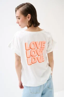 Online KIKISIX T-SHIRT DOPPIA STAMPA LOVE ARANCIO