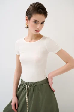 Online KIKISIX T-SHIRT MANICA CORTA BASICO SETA PANNA