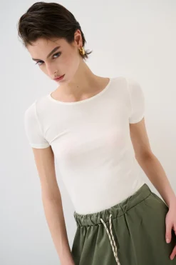 Online KIKISIX T-SHIRT MANICA CORTA BASICO SETA PANNA