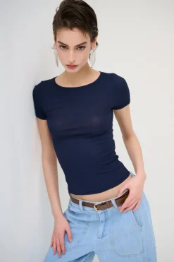 Clearance KIKISIX T-SHIRT MANICA CORTA BASICO SETA BLU