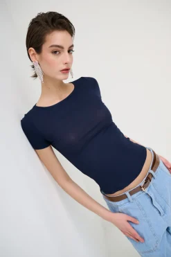 Clearance KIKISIX T-SHIRT MANICA CORTA BASICO SETA BLU