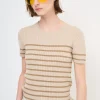 Best KIKISIX T-SHIRT MEZZA MANICA RIGA A COSTE BEIGE