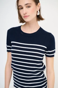 Online KIKISIX T-SHIRT MEZZA MANICA RIGA A COSTE BLU