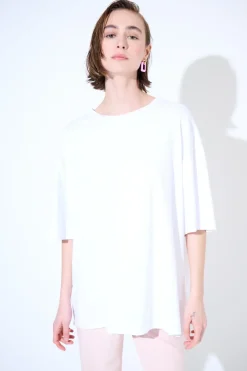 Discount KIKISIX T-SHIRT OVERSIZE LUNGA BIANCO