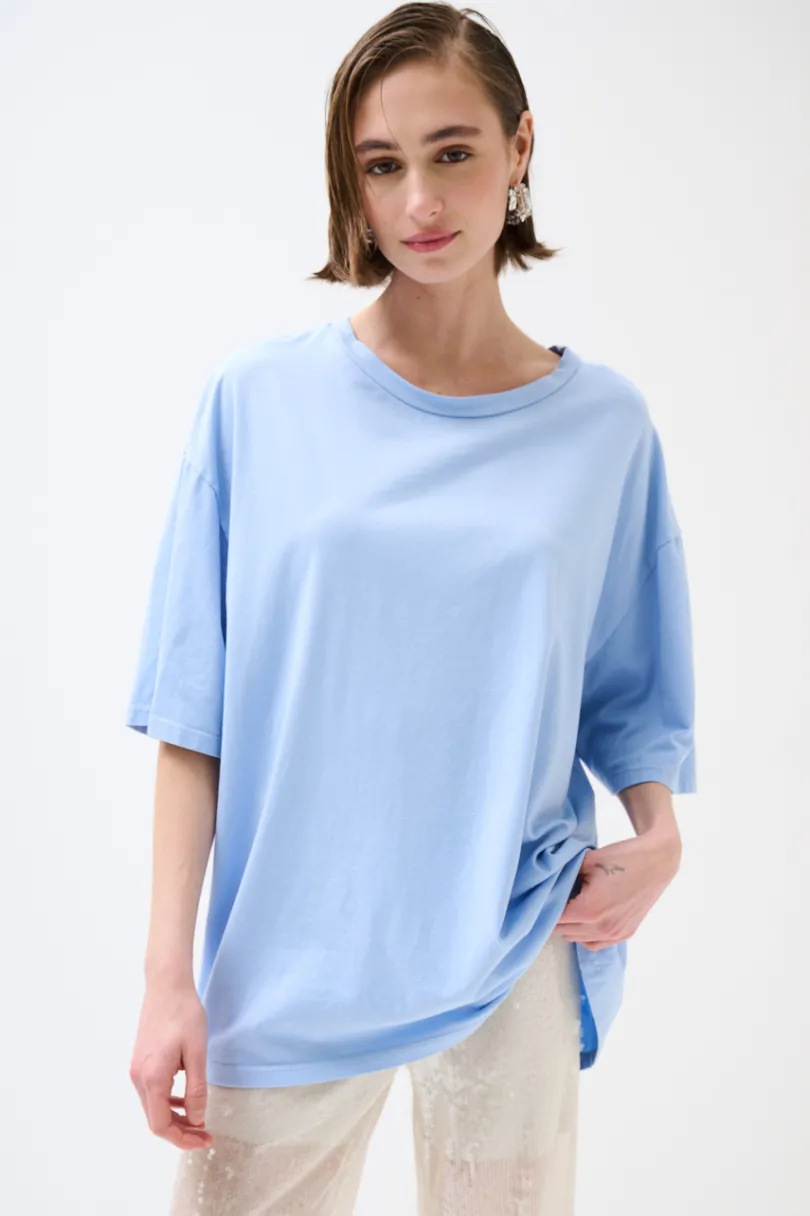 Sale KIKISIX T-SHIRT OVERSIZE LUNGA CELESTE
