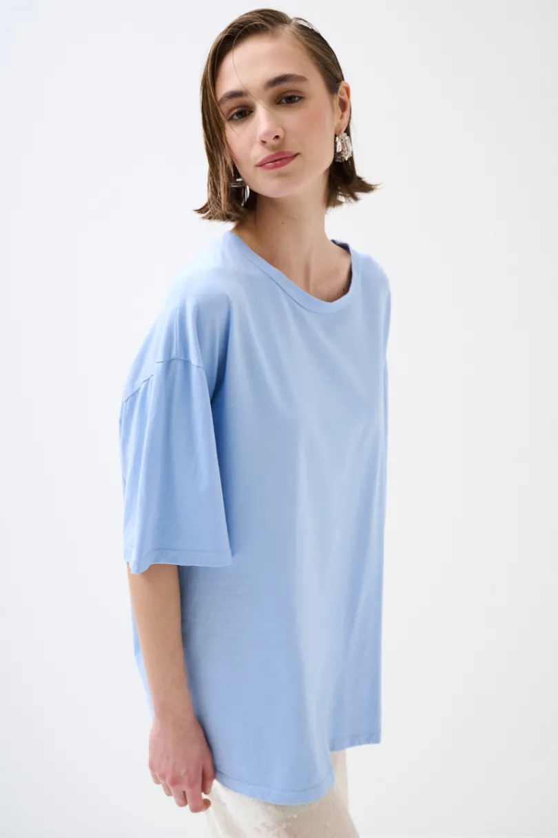 Sale KIKISIX T-SHIRT OVERSIZE LUNGA CELESTE