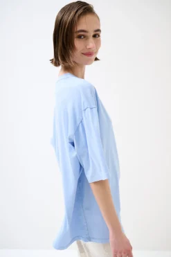 Sale KIKISIX T-SHIRT OVERSIZE LUNGA CELESTE