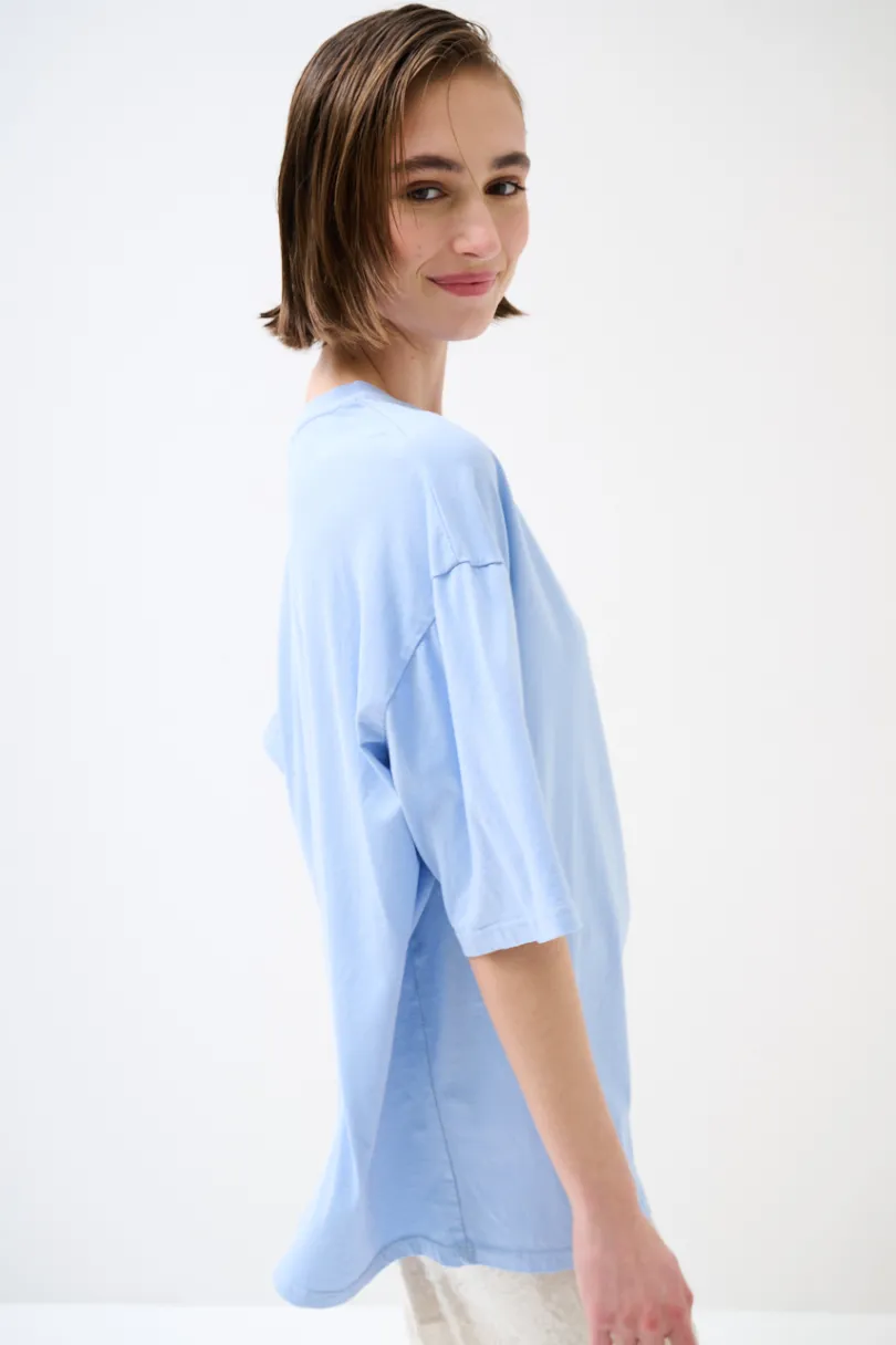 Sale KIKISIX T-SHIRT OVERSIZE LUNGA CELESTE