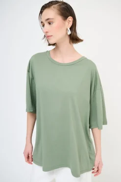 Best KIKISIX T-SHIRT OVERSIZE LUNGA VERDE MILITARE