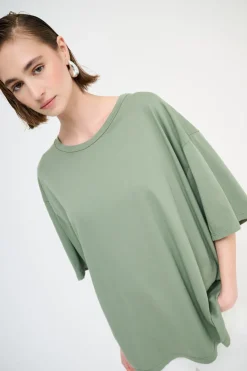 Best KIKISIX T-SHIRT OVERSIZE LUNGA VERDE MILITARE