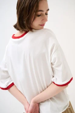 Best KIKISIX T-SHIRT PARICOLLO E FONDO MANICA COSTINA BIANCO/ROSSO