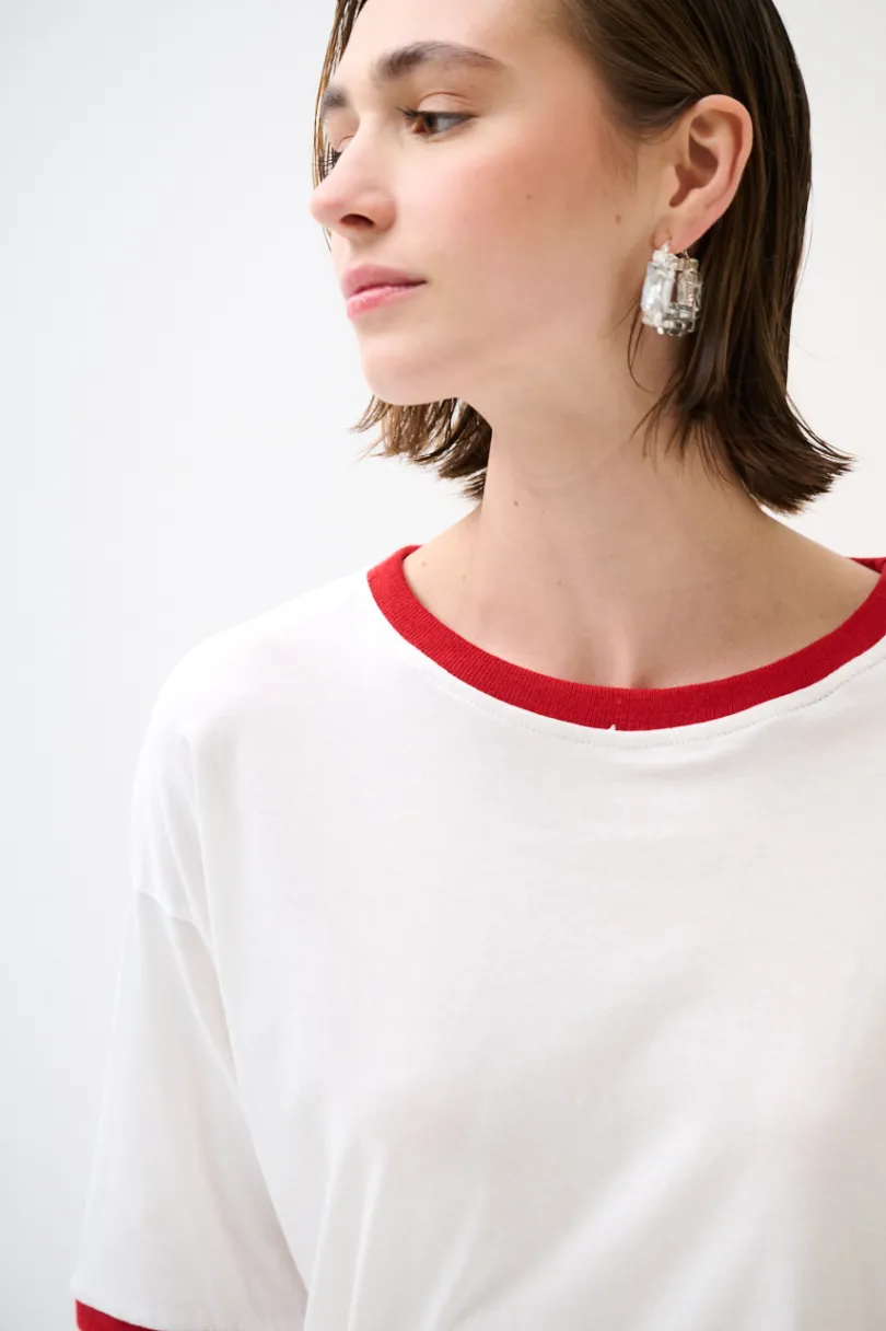 Best KIKISIX T-SHIRT PARICOLLO E FONDO MANICA COSTINA BIANCO/ROSSO